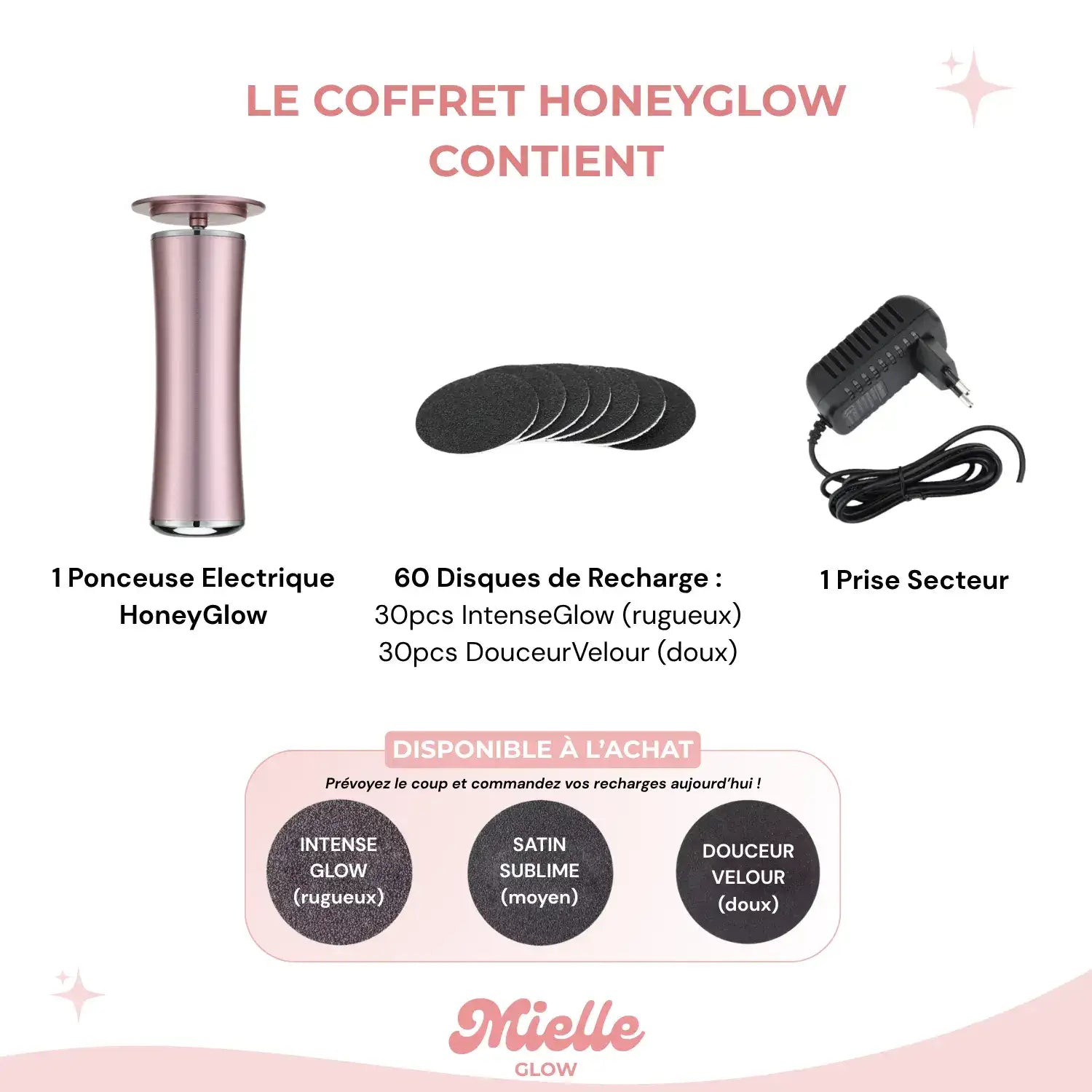 HoneyGlow - Râpe Électrique pour la Beauté des Pieds + 120 Disques OFFERTS
